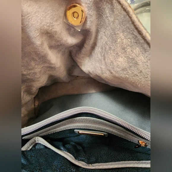 Steve Madden Handbag with Embroidered Guitar Strap Purse Bag New Blue Leather - Picture 14 of 17